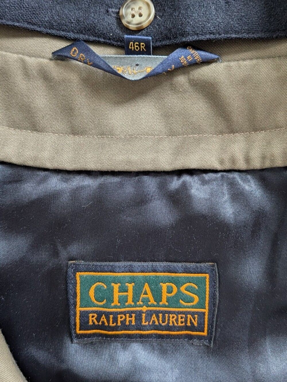 Chaps Ralph Lauren Mens Olive Green Vintage Double Breasted Trench Coat Size 46R - Picture 8 of 16